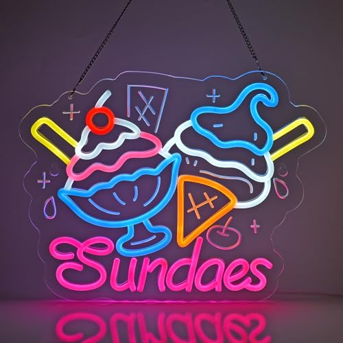 SINBEAUTIES Sundaes - Letrero de neón para colgar en la pared, decoración de pared para helado, postre, cafetería, tienda de yogur, eventos temáticos de verano, decoración del hogar, alimentado por