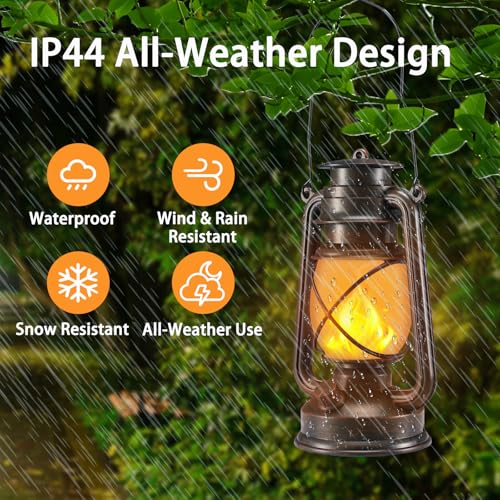 Image of Outdoor Lanterns Waterproof Hanging Vintage LED Camping Lamps with Dancing Flame Non-Solar Remote Control Light Landscape Decor for Table Patio Garden Yard Pathway Porch 2Pack (3AA Batteries Power)