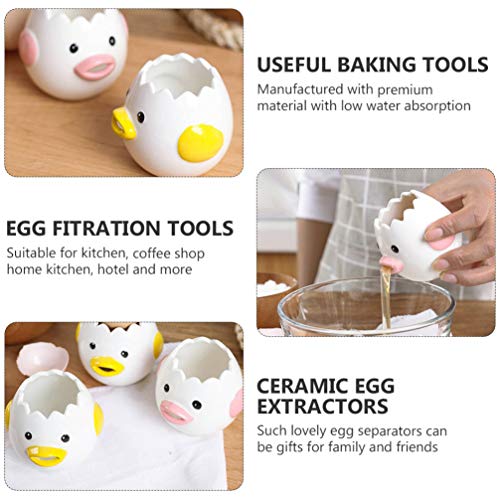 DOITOOL 2 peças separador de gema de ovo de cerâmica branco, filtro de ovo de galinha fofo, separado