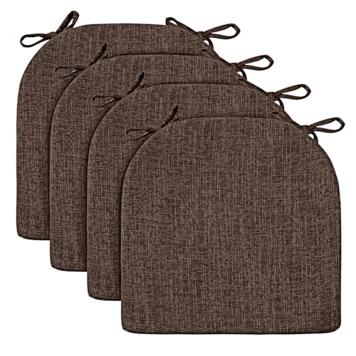Image of Wellsin Chair Cushions for Dining Chairs 4 Pack - Kitchen Chair Cushions with Ties and Non-Slip Backing - Dining Chair Pads 16 inchX16 inchX2 inch, Brown