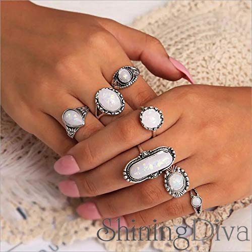 Opal Boho Plated Midi Finger Stylish Ring Set
