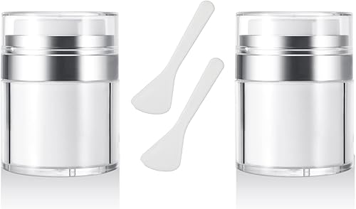 2 frascos de crema al vacío, paquete de 2 frascos portátiles de crema de loción con espátula cosmética, dispensador de tarros de cremas cosméticas