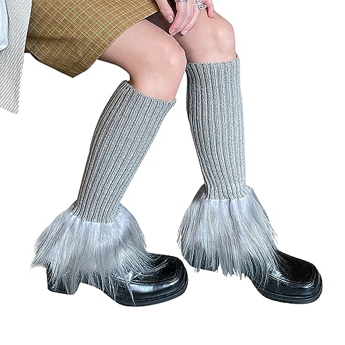 Women Leg Warmer Girls Faux Fur Trim Knitted Leg Cover Lolita Winter Warm Long Socks Furry Boot Cuff2