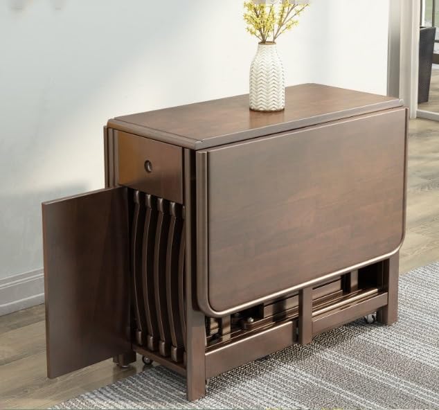 Silla plegable de comedor plegable con cajón, diseño de ahorro de espacio, mesa móvil con forma de mariposa y hojas, puede almacenar 4 sillas de 1,4 m (color: A)