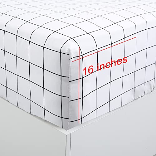 Image of Best Season Printed Plaid Bed Sheet Set 4 Piece- Full Size- Breathable- Super Soft, Deep Pocket,Stain,Fade & Wrinkle Resistant Breathable Bedding Sheets Black Grid