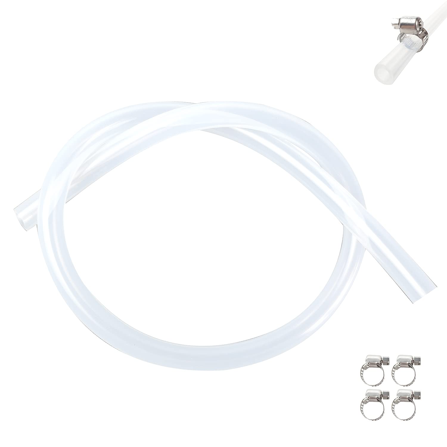 1/2" ID x 3/4" OD- 3 FT Clear Silicone Tubing High Temp Hose Tube Food Grade with 4 pcs Hose Clamps Multipurpose Tube for Beer Line, Kegerator, Wine Making, Aquaponics, Air Hose, HVAC,Liquid