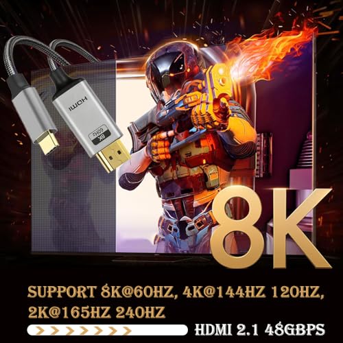 Câble USB C vers HDMI 2.1 anti interférence 4K 144Hz pour le gaming fluide