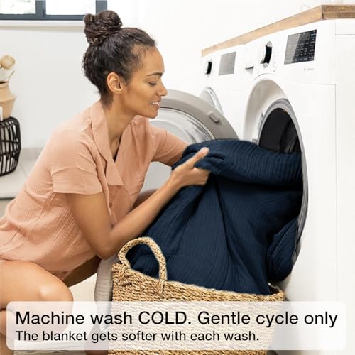 Kozyhvn 100% Cotton Muslin Blankets Twin XL 66" x 90", 6 Layers Breathable and Lightweight Twin Blanket for Bed, Soft Boho Coverlet Bedspread, Gauze Bedding for All Season, Navy - Cosy Home Interiors Kozyhvn 100% Cotton Muslin Blankets Twin XL 66" x 90", 6 Layers Breathable and Lightweight Twin Blanket for Bed, Soft Boho Coverlet Bedspread, Gauze Bedding for All Season, Navy - Image 4