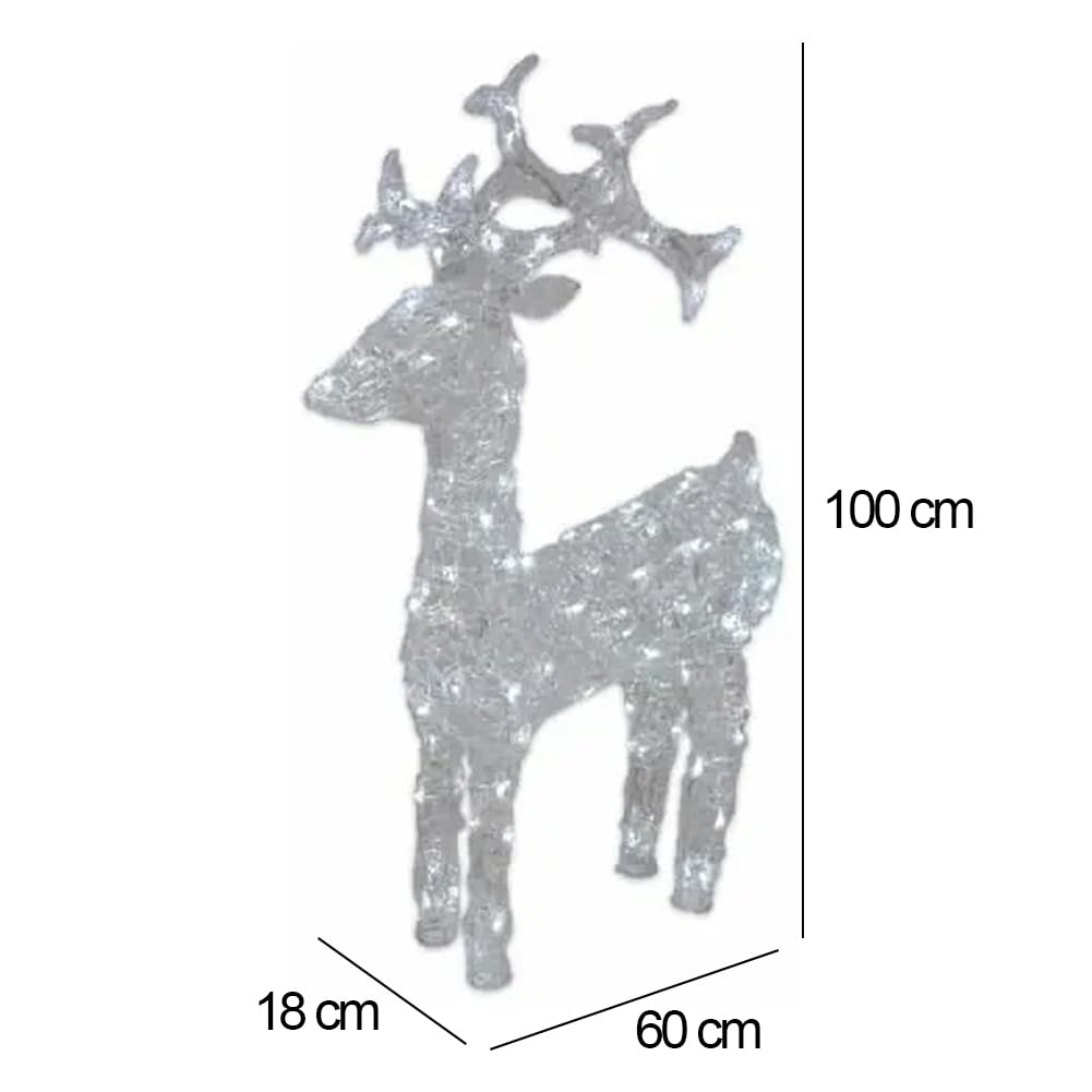 BAKAJI Helles Weihnachtsrentier für den Außenbereich, leuchtende Hirsch LED Weihnachtsdekoration außerhalb der Tür, Garten, 3D-Weihnachtsdekoration für den Außenbereich IP44 (Warmweiß, 100 cm)