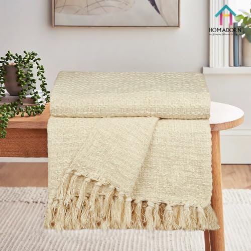 Image of HOMADORN Waffle 100% Cotton Throw Blanket | Throw for Living Room, Sofa, Bed, Chair, Picnic & Used for Gift | | 152x127 Cms Cotton Throws