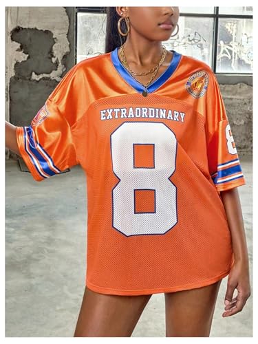 Floerns Girl's Jersey Shirts Number Print V Neck Oversized Streetwear Y2k T Shirts3