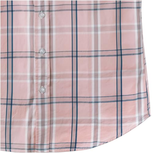 NUTEXROL Mens Lightweight Flannel Plaid Button Down Short Sleeve Shirts Casual Soft Dress Regular Fit Shirt Pink 2XL