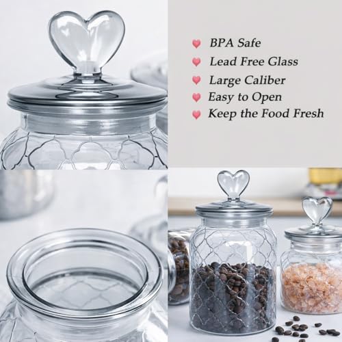 Image of MARTVIA Black Glass Food Storage Jars with Glass Lids 700 ML Set of 6, Love Heart Handle Lid Jar for Home Kitchen,Flour, Sugar, Coffee, Pasta, Oats, Cookies, Snacks (Love 700ML Jar, SET OF 2)