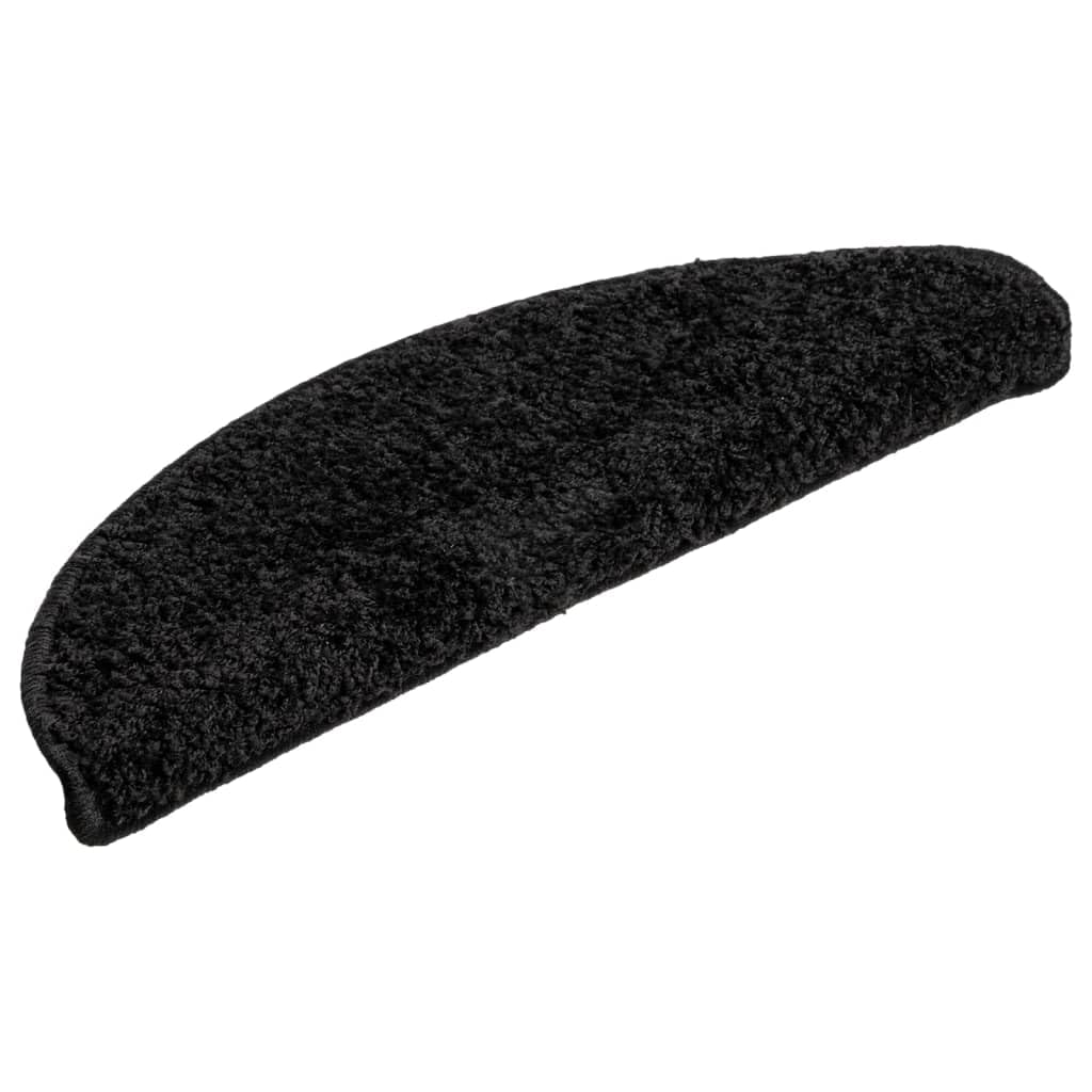 vidaXL Tapis d'escalier 15 pièces 56 x 17 x 3 cm Noir Demi-Rond
