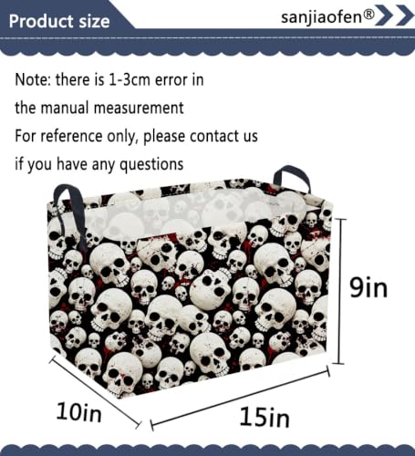 Image of Sanjiaofeng Rectangular Gothic Skull Halloween Storage Basket,Empty Halloween Basket.Cute Baskets for Room Decor, Pumpkin Baskets with Handles.Books Bins,Gifts Box(Skull)