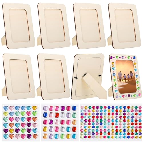 TTYSHIP® 8 Pièces Cadre Photo Bricolage Enfant, 19x14cm Cadre Photo DIY avec Pierres Scintillantes Autocollantes, Kits de Cadres Photo en Bois pour Cadres...