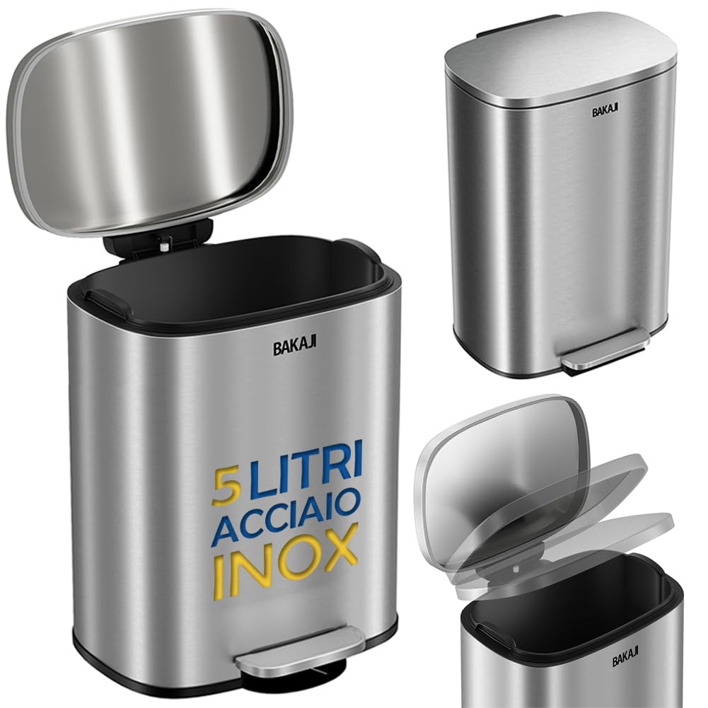 Cestino Piccolo Con Coperchio Soft-Close E Pedale - 10L - Acciaio Inox Spazzolato Per Bagno, Ufficio, Cucina