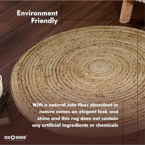 Image of ECO SENSE Jute Braided Round Rugs Bohemian Style, Hand Woven & Reversible for Living Room Kitchen Entryway Rug, Farmhouse, Bedroom (Boho Classic, 2 x 2)