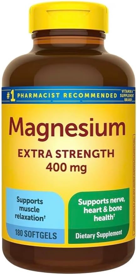 Magnesio extra fuerte 400 mg Apoyo para huesos, nervios y músculos 180 cápsulas blandas - suministro para 6 meses Sin gluten Suplemento de