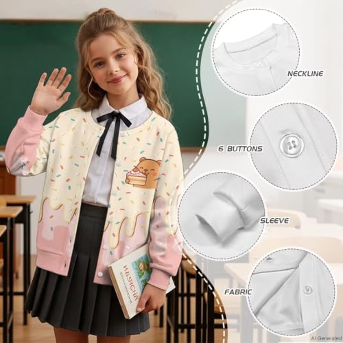 Image of Girls Cardigans Sweater Long Sleeve Crew Neck Button Down Sweaters School Outerwear for Kids Fall Winter Tops