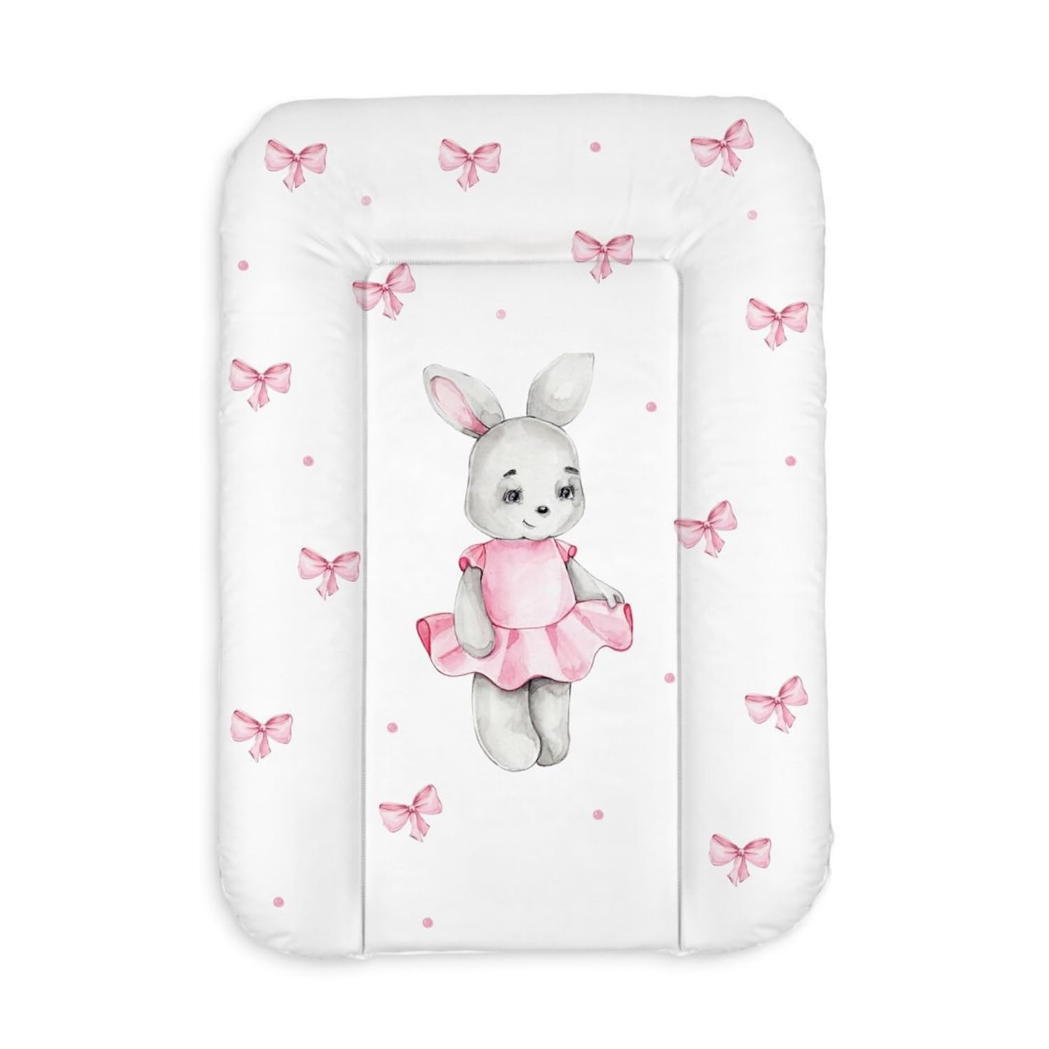 Baby Changing Mat 50x70 cm, White with Bunny Girl – Waterproof & Wipe Clean, Soft for Newborns – Changing Table Mat for Dresser – Padded Baby Care mat