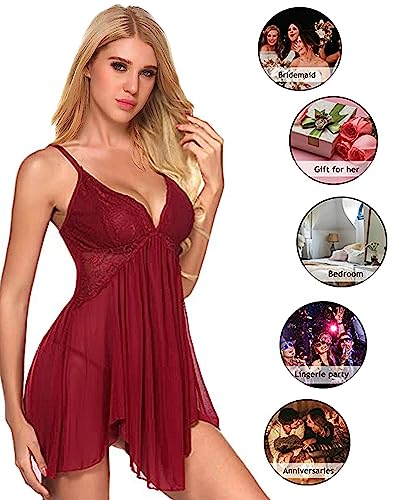 Image of Love Maker Net Above Knee Women Babydoll Floral Solid Nightwear S-3XL