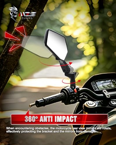 Image of MZS Motorcycle Mirrors for Handlebars, Anti-impact Foldable ATV Mirrors with CNC Mount, Universal 10mm 8mm Motorbike Rear View Side Mirror Black Compatible with Street Dirt Electric Adventure Bike