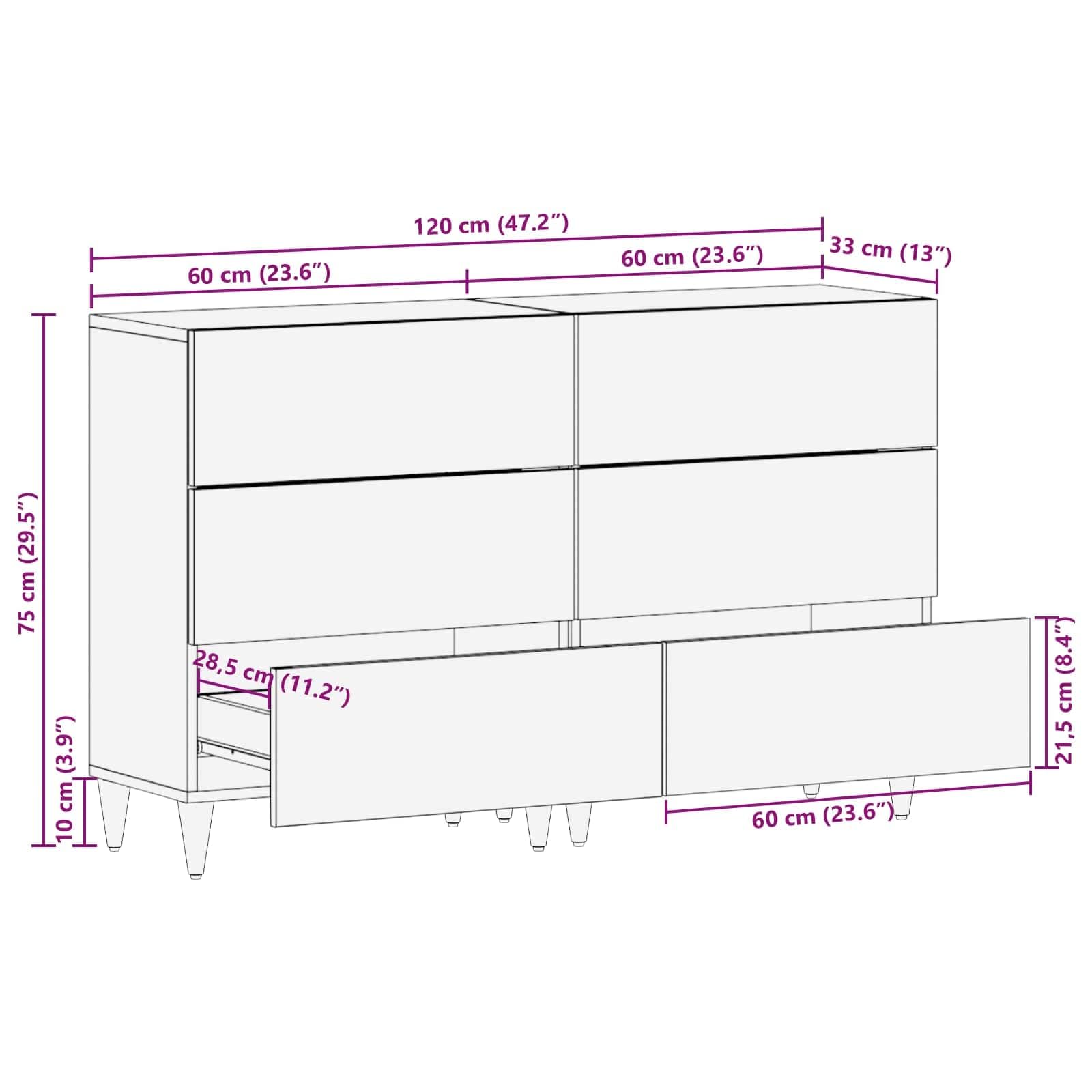 Komody vidaXL 2 szt Miodowy brąz 60x33.5x75 cm Solidne Drewno Mango