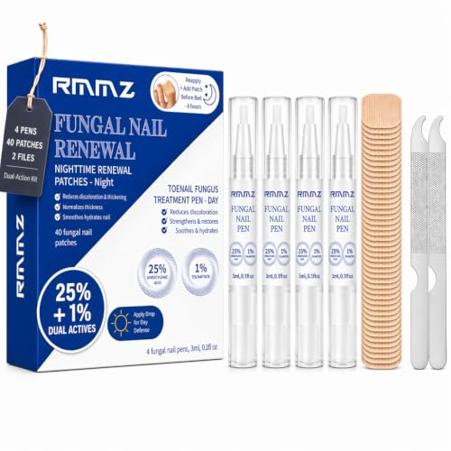 Image of Toenail Fungus Treatment Extra Strength - 25% Undecylenic Acid + 1% Tolnaftate, 4 Fungal Nail Pens + 40 fungal nail patches + 2 Files, Day & Night Repairs Yellow Thick Discolored Damaged Nails