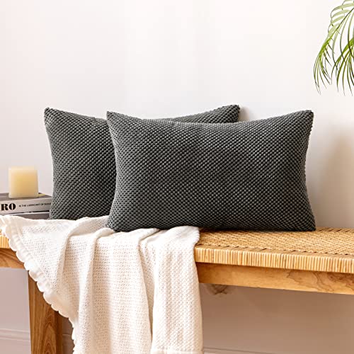 EMEMA Kordsamt Kissenbezug Dekorative Granulat Sofakissen Dekokissen Kissenbezüge Kissenhülle Couchkissen Überwurf Kissen Bezug Zierkissen für Couch Sofa Wohnzimmer 2er Set 40x60 cm Dunkelgrau