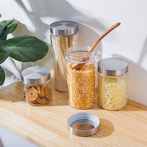 Glass Kitchen Storage Canister Jars Set with Stainless Steel Lids For The Kitchen-27/44/57/71 OZ.(4-pack Assorted)
