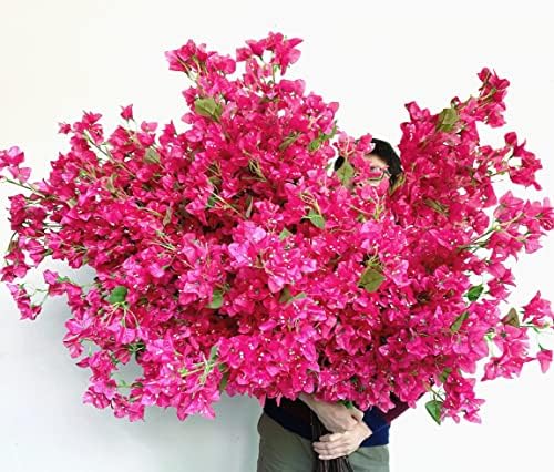 40Pcs in Bulk Artificial Bougainvillea Silk Flowers Branches Long Plant Stems 45" for Wedding Centerpieces, Bussiness Decoration Project, Indoor & Outdoor Decoration (Hot Pink - 40Pcs)