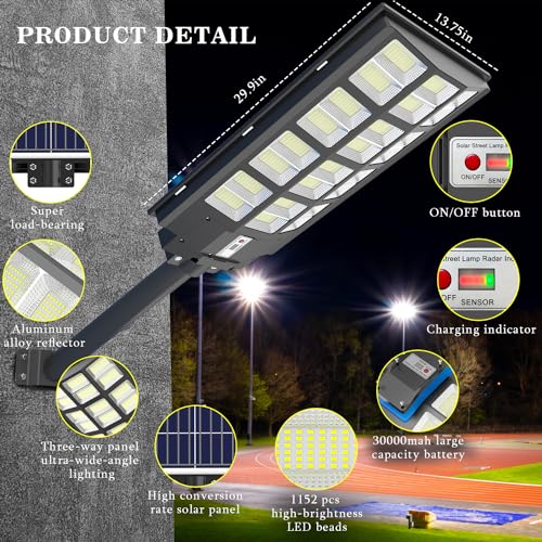 image for iFvBey LED Solar Street Lights Outdoor - 2000W Security Solar Flood Li