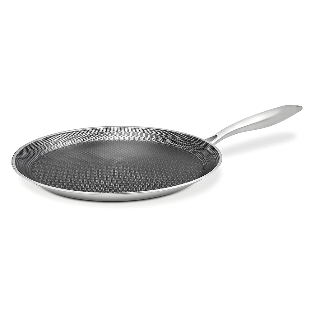 Crepe Pfanne aus Edelstahl 30 cm, Pfannkuchenpfanne mit Kratzfeste Antihaftbeschichtung, Induktions Kompatibel
