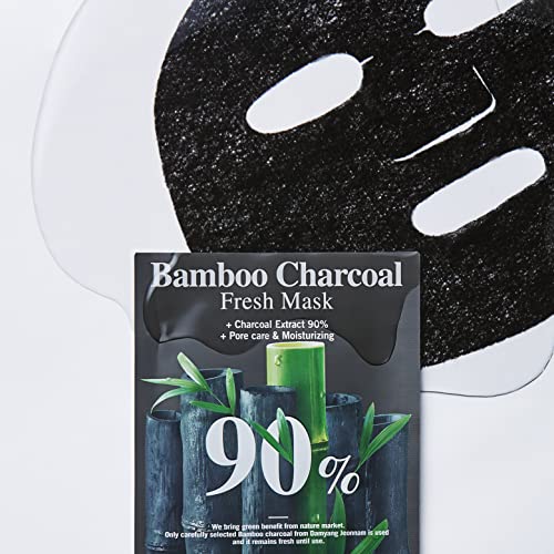 Bring Green Bamboo Charcoal 90% Fresh Mask (10 Count) - Daily Skincare Facial Mask Sheet For Exfoliating, Pore Clarifying, Moisturizing, Smoothening, Refreshing, With Natural Ingredients, Bamboo Moist Complex, All Natural Fiber Sheet (0.7 Fl.o.z.*10Sheets, 20G*10Sheets) #TOP1