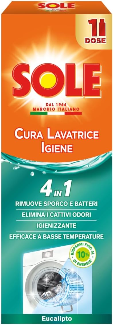 Sole Cura Lavatrice Igienizzante Eucalipto, Multiazione, Confezione da 1 flacone da 250 ml