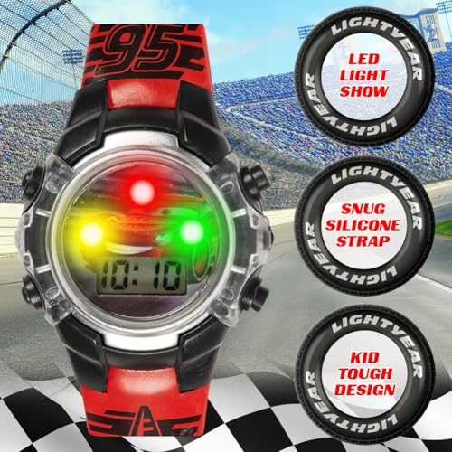 Image of Disney Pixar Cars Kids Watch - Flashing Dial Lights, LCD Display, Adjustable Plastic Strap - Perfect for Boys and Girls