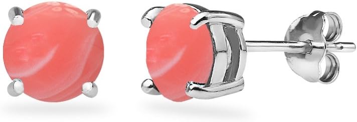 GemStar USASterling Silver Cabochon Stone Round 6mm Prong-set Stud Earrings for Women