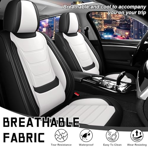 Image of Car Seat Cover Full Set for Toyota Camry Hybrid Seat Covers 2007-2024, Nappa Leather Waterproof Seat Covers For Cars, Airbag Safe, Universal Automotive Seat Covers(Standard Front Row /Black White)