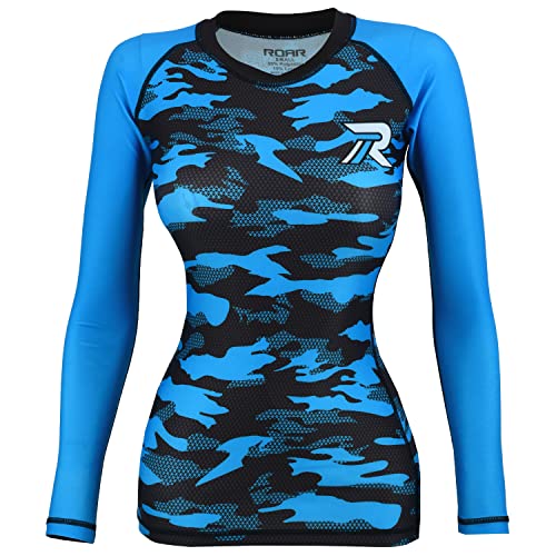 ROAR MMA Grappling Rash Guard BJJ Training No Gi UFC Fight Gear Long Sleeve Shirt (PF Blue, Medium)2