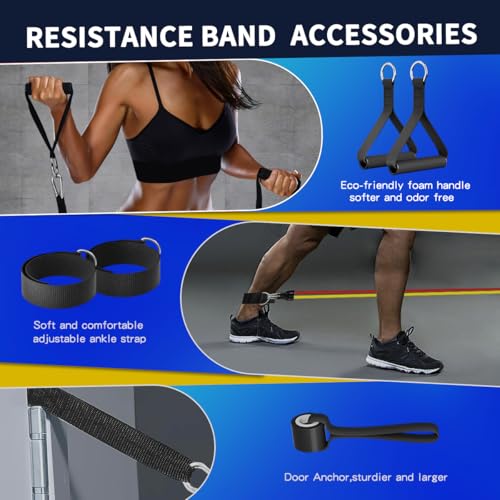 WHATAFIT Resistance Bands Set with Handles - Exercise Bands Home Gym Strength Training Equipment, Includes Door Anchor & Ankle Straps for Full Body Workout Bands, Physical Therapy - Image 5