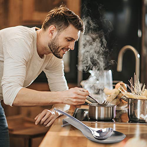 Image of VanlonPro Stainless Steel Spoon Rest, Spatula Ladle Holder, Stainless Steel Utensil Spoon Rest Holder, Brushed Finish, Dishwasher Safe 9.8 x 3.7 Inch (Silver 1PC)