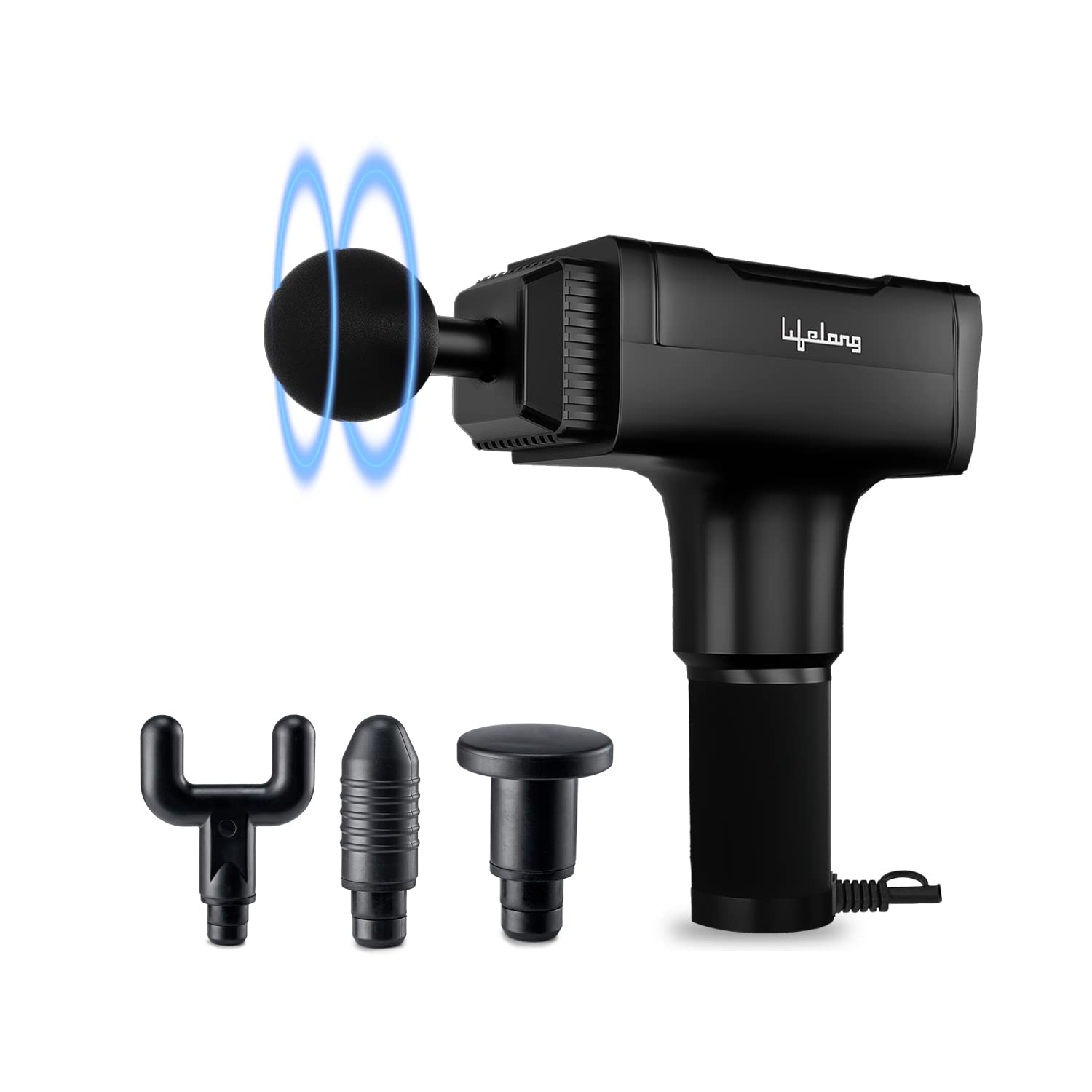 Lifelong LLGM63 Corded Electric Strike Gun Massager for Pain Relief with 4 Massage Heads, Remove
