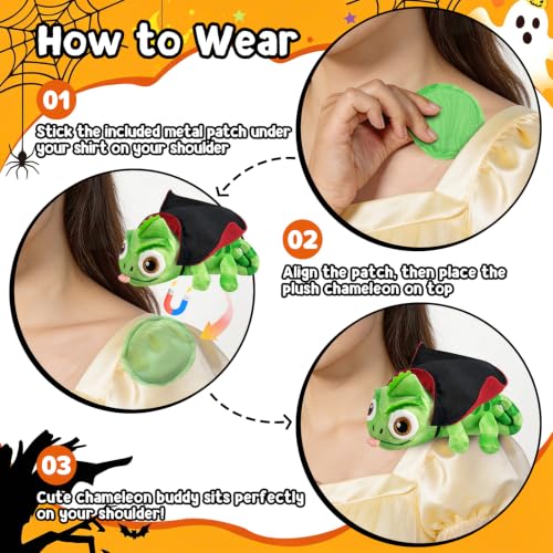 INOMO Chameleon Shoulder Plush with Detachable Cape, Halloween Costumes for Girls Women, Magnetic Shoulder Buddy, 7.1-Inch Lightweight Lizard Stuffed Animal, Cosplay Prop Gifts for Kids & Adults - image 4