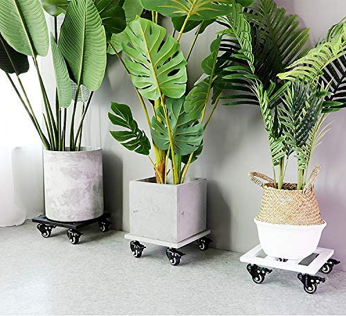 Carrello quadrato in metallo per vasi da fiori con ruote resistenti, carrello grande per vasi da fiori da giardino per interni ed esterni, supporto per vaso e contenitore, grigio, 63,5 cm