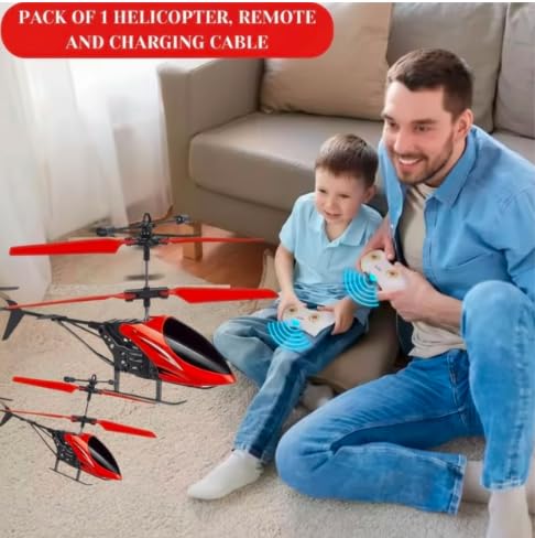 Image of Dual-Mode RC Helicopter - Induction Hand Sensor & Remote Control Flying Toy for Kids | USB Rechargeable Mini Drone with 3D LED Lights & Auto-Hover Technology (Red)