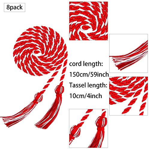 Image of Trounistro 8 Pieces Graduation Cords Yarn Honor Cords with Tassel for College Graduation Students (Red with White)