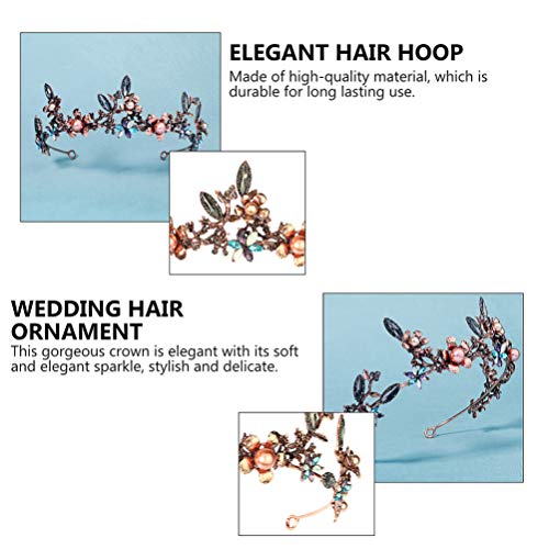Lurrose Pérola Flor Coroa Tiaras Strass Cristal Diamante Tiara Faixa de Cabelo de Noiva Enfeite de C
