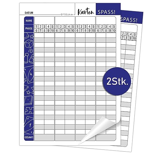 TOBJA Ersatzblöcke für Kartenspiele - Extra Große Zahlen für Senioren | A5 oder A6 Format Wertungsblock | Übersichtliches Design der Phasen | Starkes 100g² Papier (2X A5 Block)