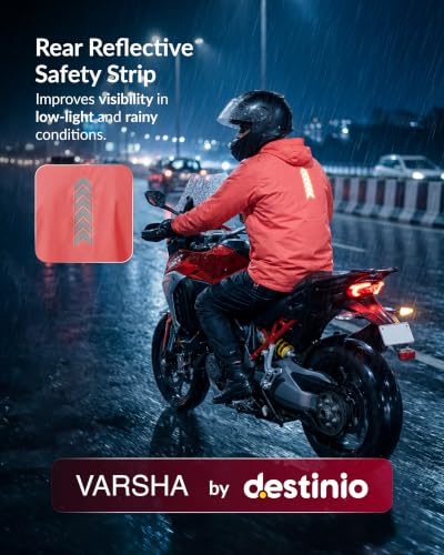 Image of Destinio Rain Coat for Men Waterproof with Hood, Thick Polyester, Leak Proof, Premium Zipper, Raincoat for Bike Riding, Double Layer Rain Suit for Riders, Rainwear Set